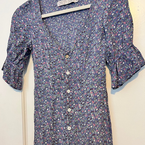 Christy Dawn Womens Size XS Lennon Blue Floral Bell Sleeve Button Midi‎ Dress - Picture 2 of 4
